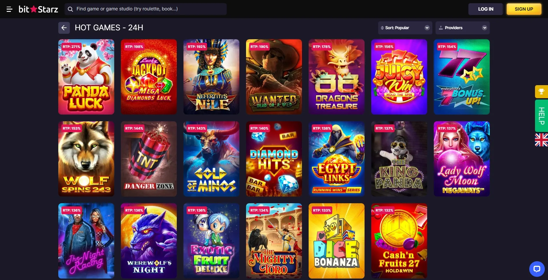 Image of the hot games section on the BitStarz casino website, highlighting games that have been paying out frequently over the last 24 hours, attracting players with high winning potential.