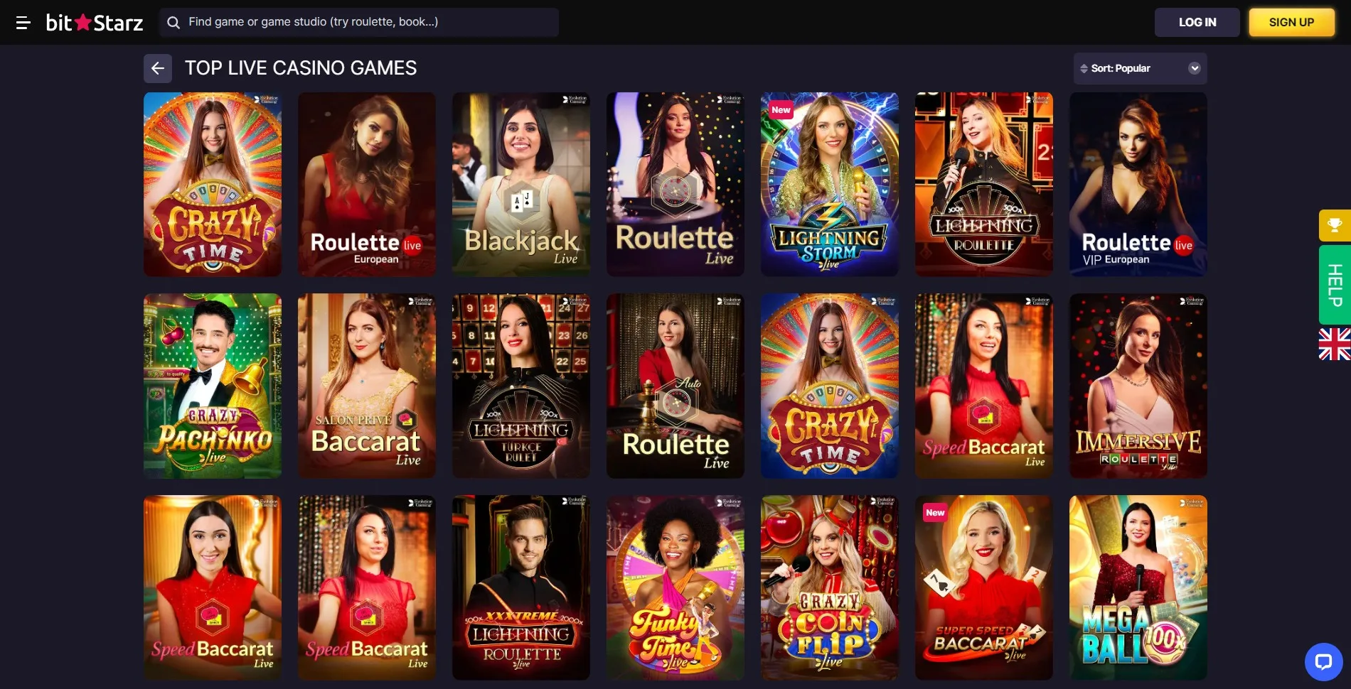 Image of the live casino games section on the BitStarz casino website, featuring real-time streaming of popular table games like roulette, blackjack, and baccarat, hosted by professional dealers.
