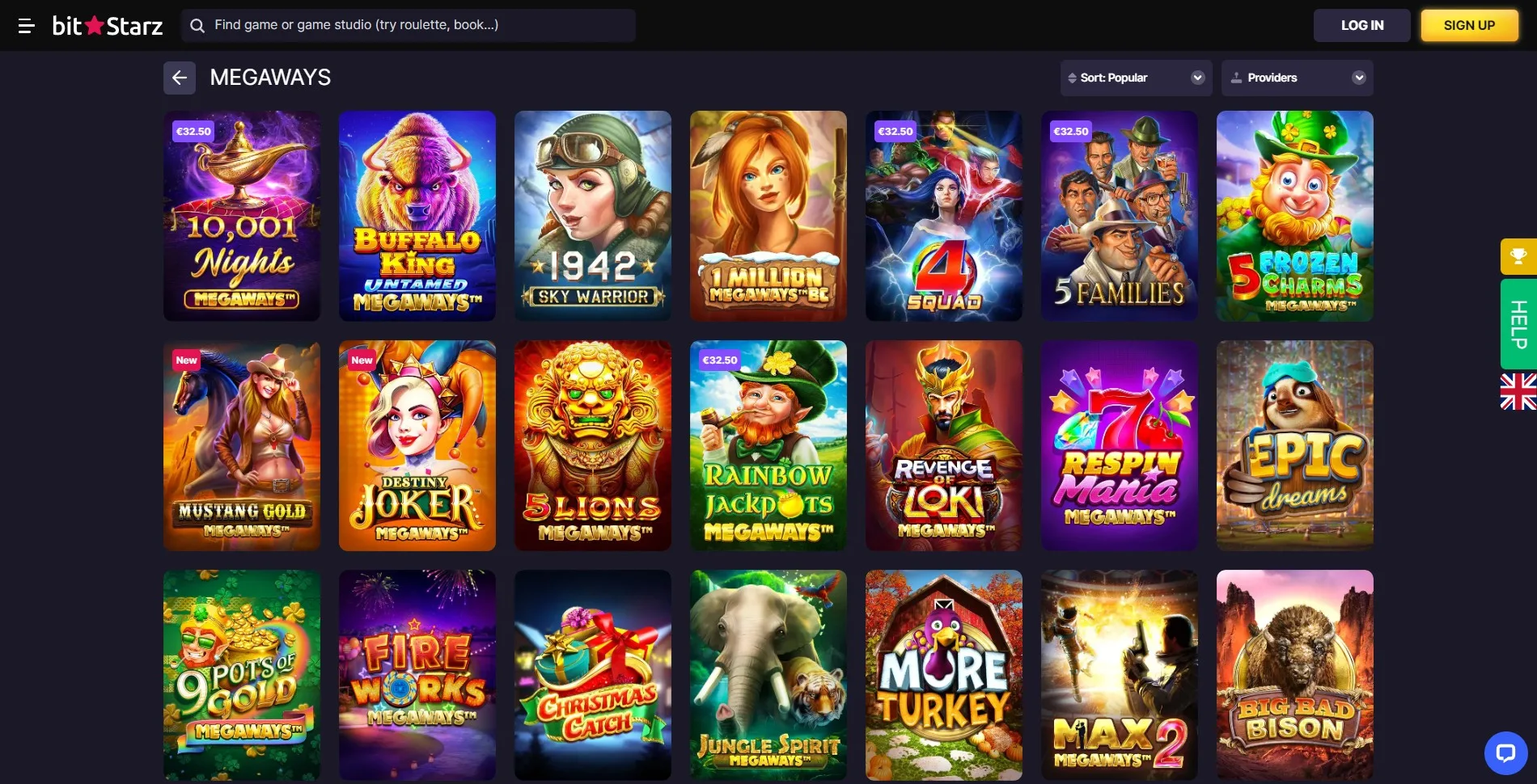 Image of the Megaways games section on the BitStarz casino website, featuring a variety of Megaways slots with dynamic paylines and high winning potential.