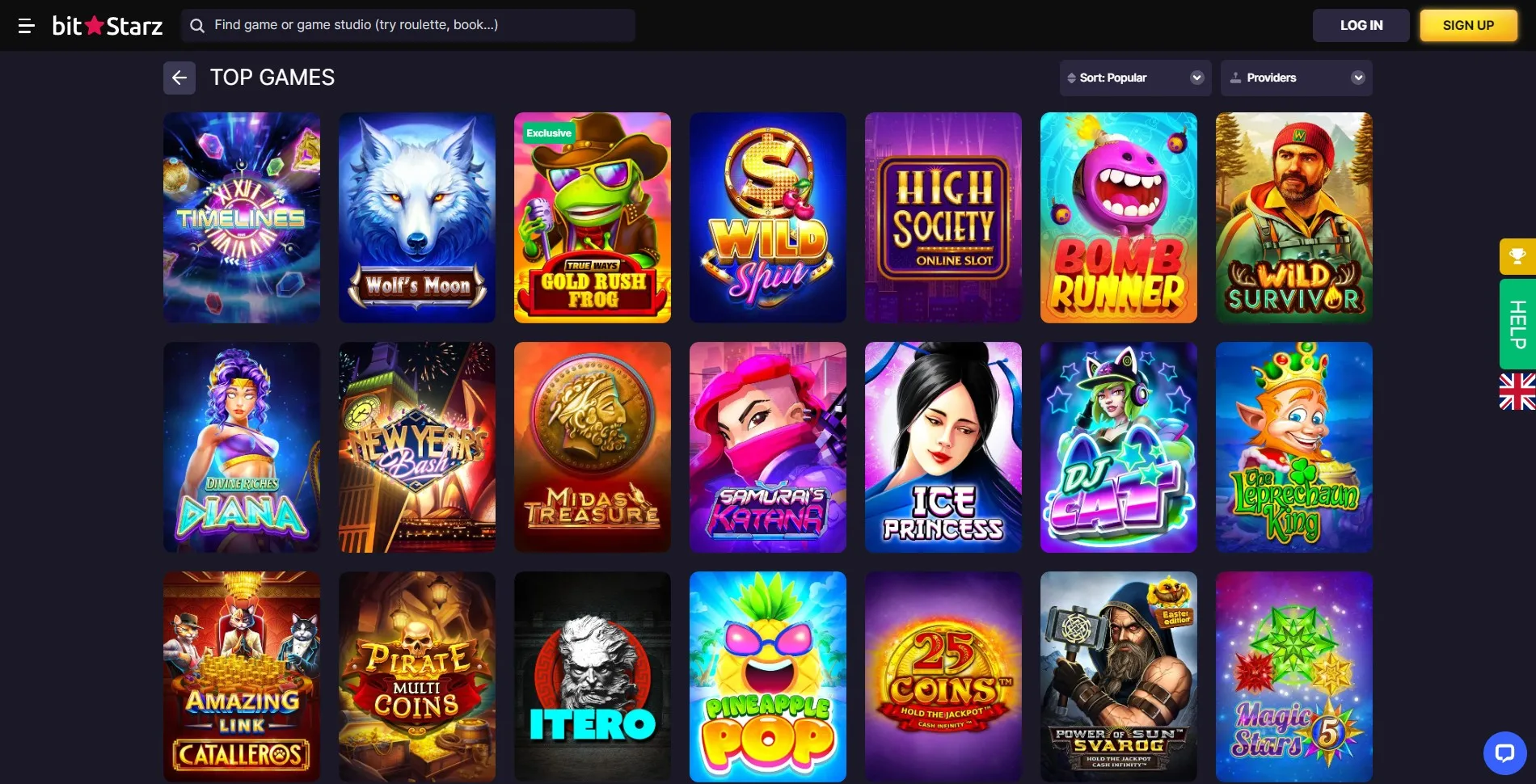 Image of the top casino games section on the BitStarz casino website, showcasing popular and highly-rated games available to players.