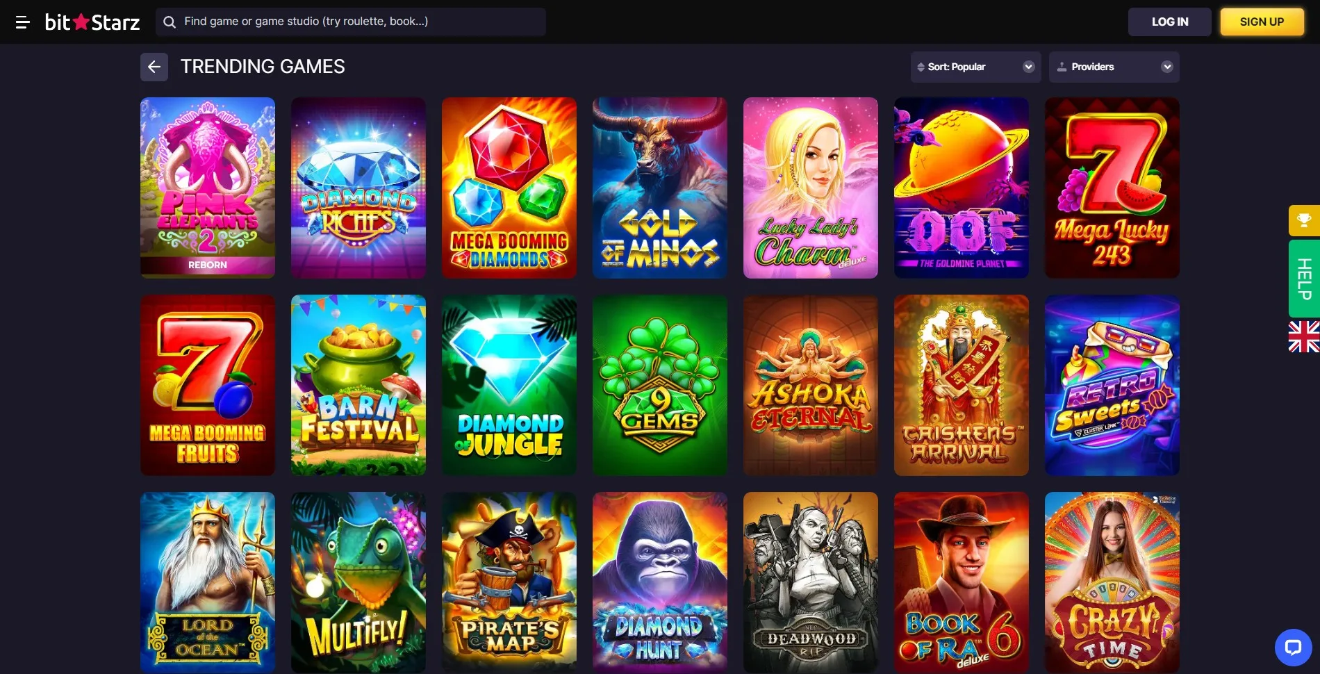 Image of the trending casino games section on the BitStarz casino website, showcasing various popular and new games available to players.